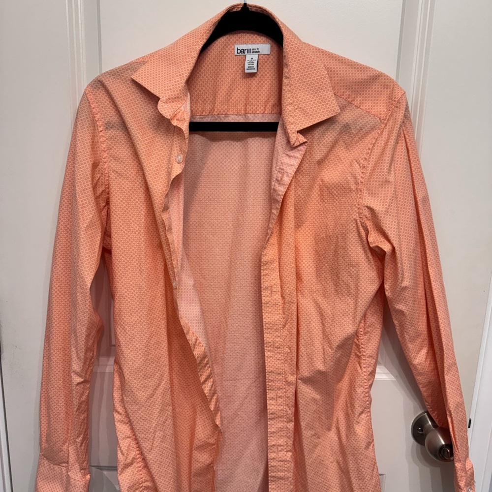 Bar III Orange Microdot Long-Sleeve Button-Down Shirt, Slim Fit, Stretch | M